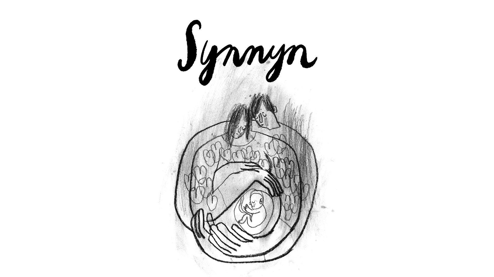 Synnyn: hiilipiirros odottavista vanhemmista.