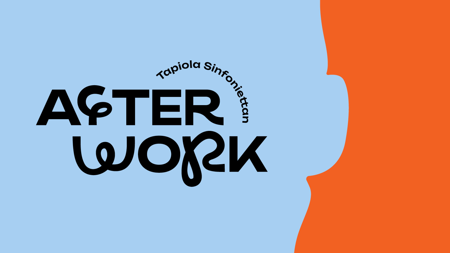 Tapiola Sinfonietta After Work, vaaleansinisellä pohjalla, vieressä oranssi sellon siluetti.